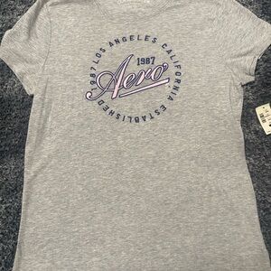 Aeropostale Heather Gray Classic Crew T‑Shirt with White Print, XL fitted